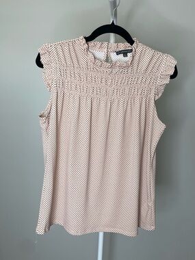 Adrianna Papell Blush Pink Polka Dot Smocked Neck Sleeveless Top